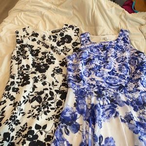 Two floral sleeveless dresses